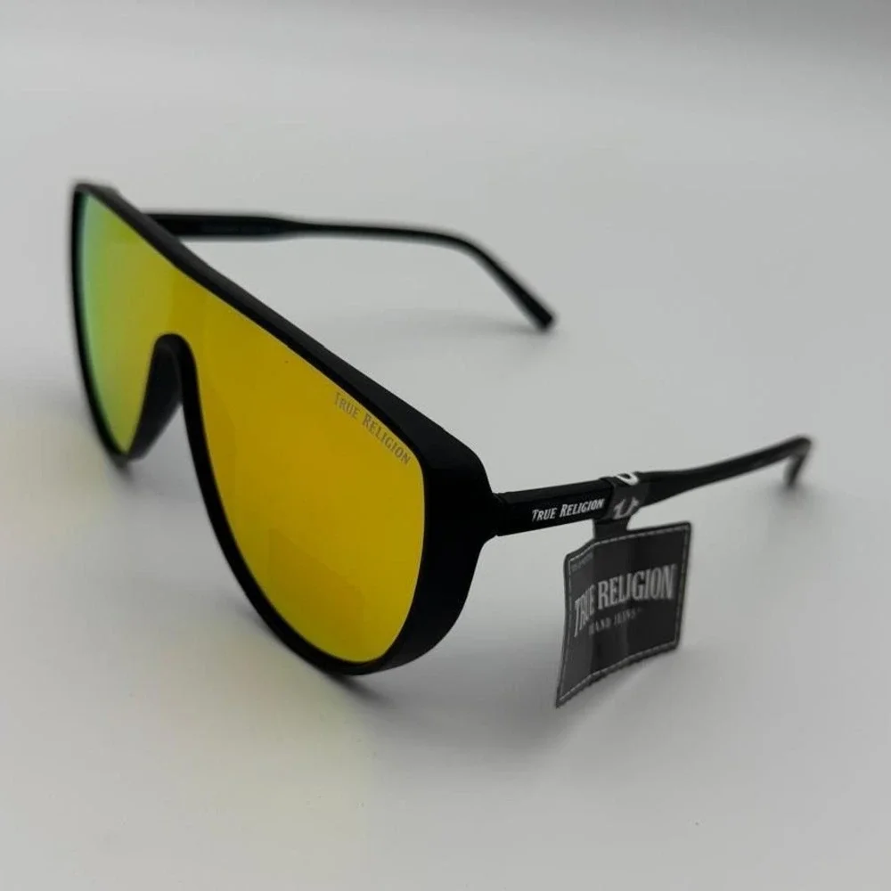 True Religion Black Shield Sunglasses - Silver Mirror‎ Lens Futuristic Y2K Style